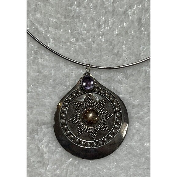 Southwest Sterling Silver/Gold Sun Pendant With Amethyst/Italy Rcm Necklace 18” - Picture 4 of 12